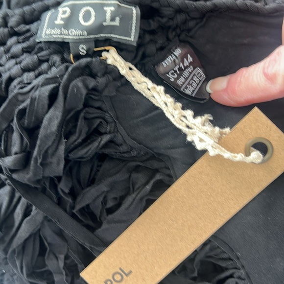 NWT POL Black Macrame Fringe Halter Top Back Ties Beaded Trim Size Small - Picture 7 of 9